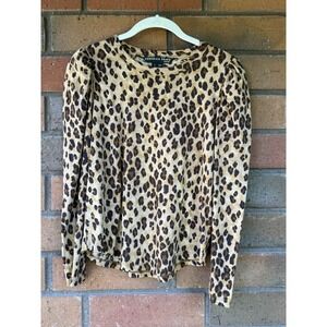 Veronica Beard Porter Leopard Print Cotton Puff Sleeve Tee |‎ Size Small